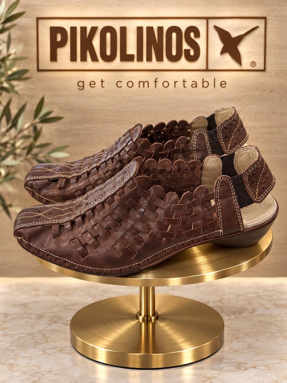 Pikolinos Romana W9G Brandy Brown Woven Leather Slingback Shoes EU 36 US 5.5-6